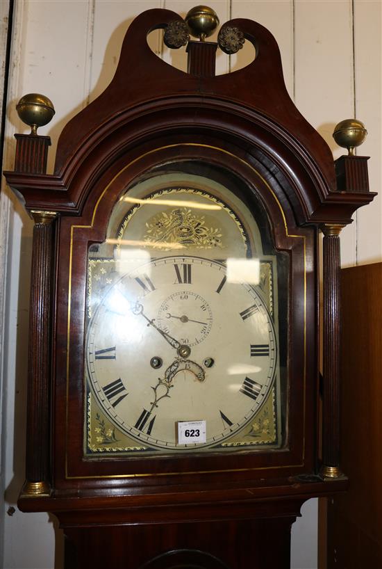 Brass inlaid mahogany longcase clock(-)